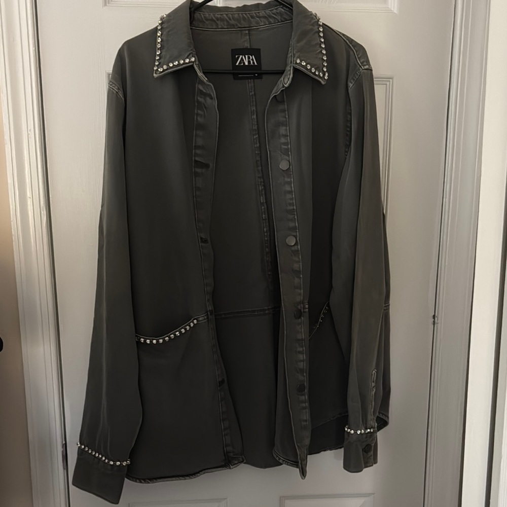 Zara Dark Gray Studded Utility Jacket